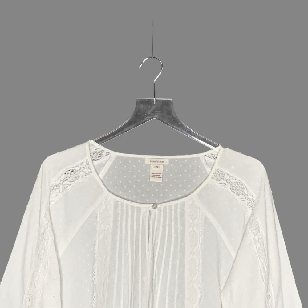 Sundance L Womens White Lace Swiss Dot Tunic Peasant Top Relaxed Whimsy - Picture 4 of 7